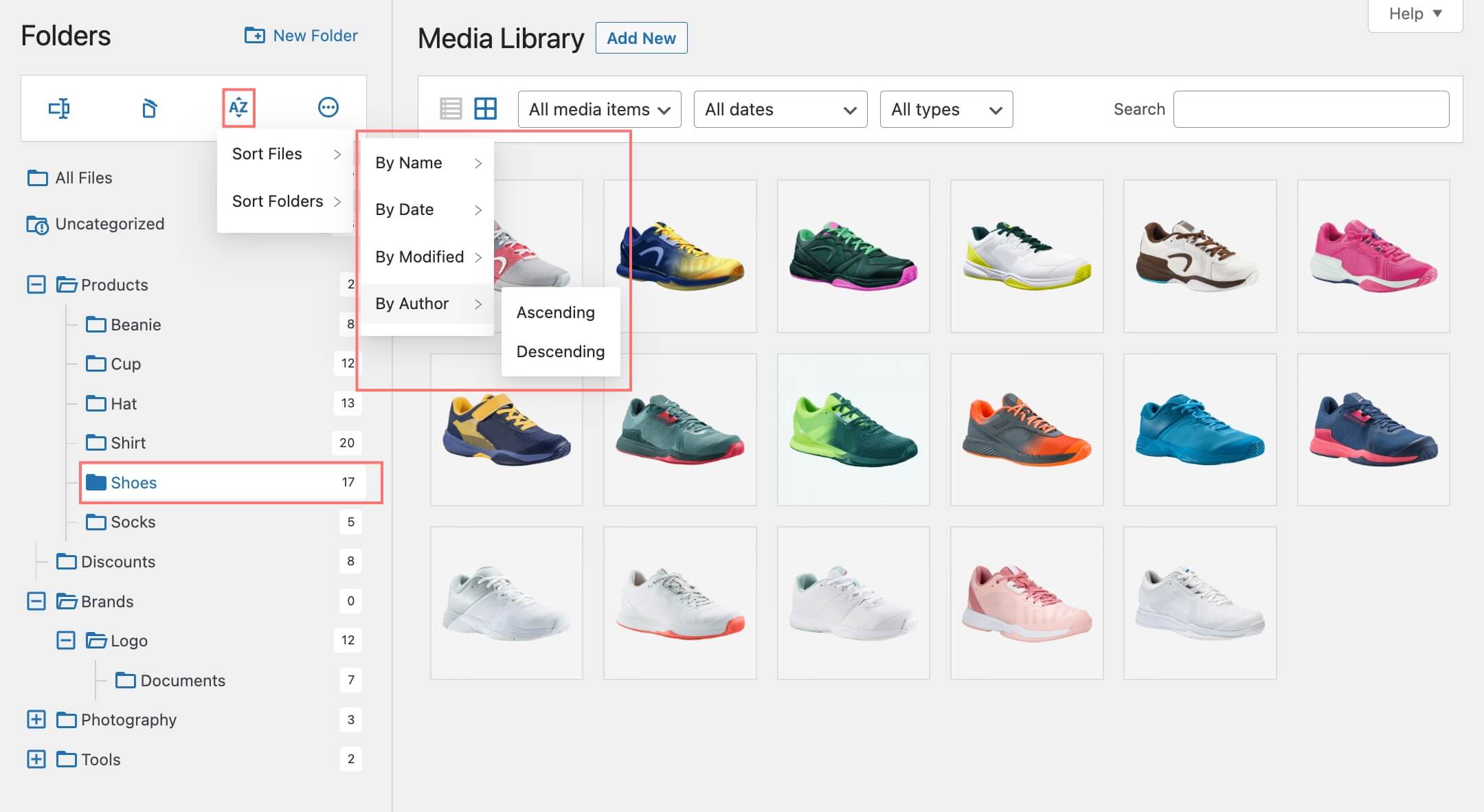 CatFolders sort files and folders Wp media folders interface