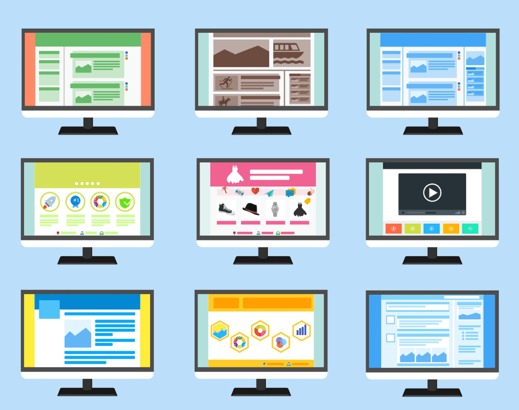 What is the Most Useful WordPress Theme? 3 A collection of monitors displaying various websites, specifically focused on the usefulness of WordPress themes.