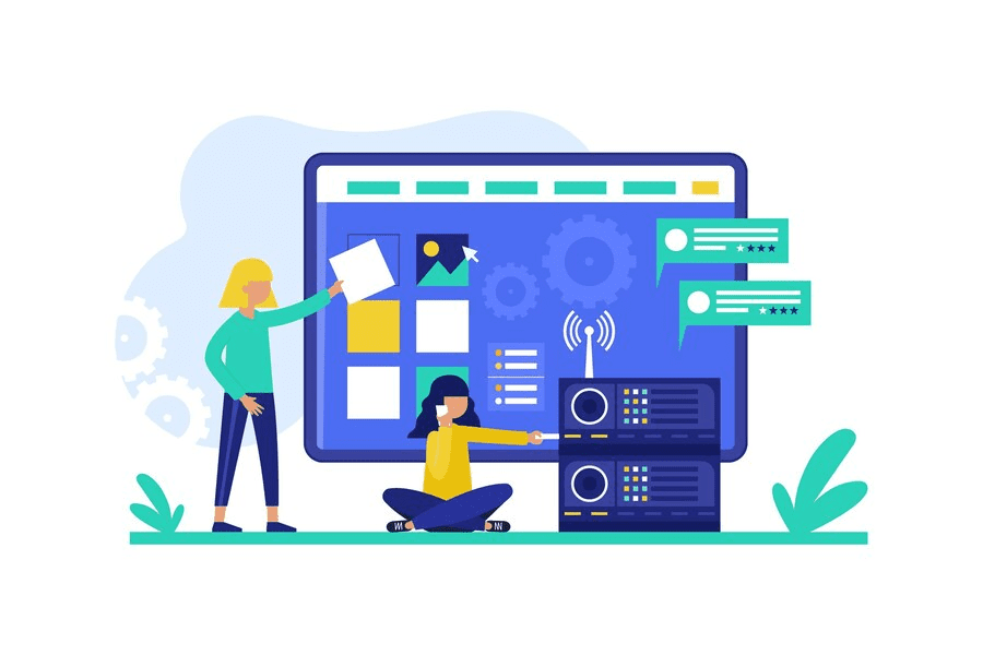 Two people are working on a computer screen, exploring and configuring the most common WordPress plugins.